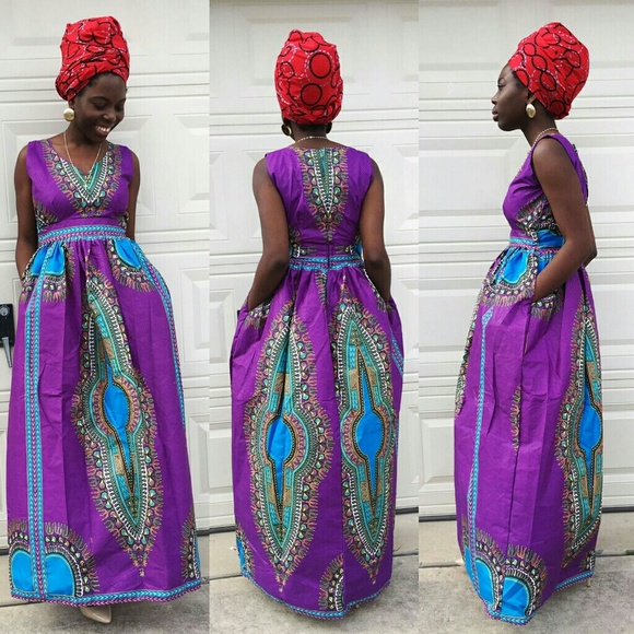 Women African print full length maxi dress - Picture 2 of 4